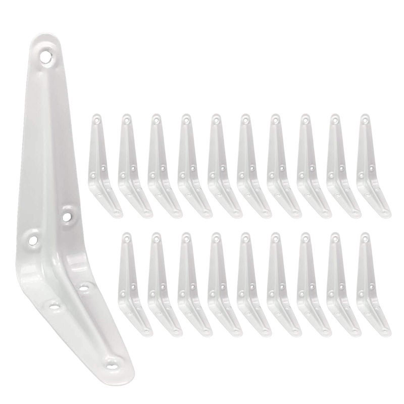Joroamp Shelf Brackets 4 Inch, 20 Pack White Metal Small Heavy Duty L Adjustable Floating Shelves Bracket, 4 x 3 Inch Farmhouse Shelf Angle Bracket for Wall with Screws - Image 1